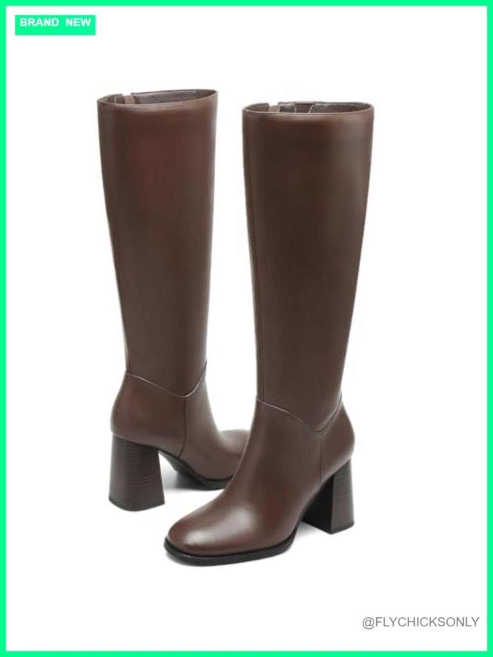 Knee High Boots with Chunky Heel - Faux Leather Side Zip Block Heel Fall Winter